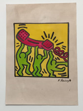 Disegno su carta Keith Haring (fatto a mano) firmato e timbrato tecnica mista.