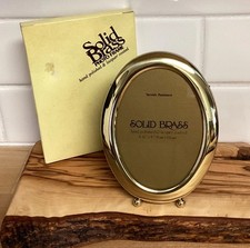 Cornice portafoto vintage ottone massiccio ovale piedi metallo dorato 3,5x5 scatola orig