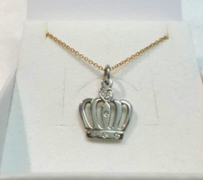 Ciondolo corona Regina in oro bianco 18k con diamanti e collanina oro rosa 18k