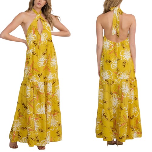 Maxi abito ces femme senape - abito,