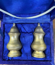 Saliera e pepiera vintage in Ottone con custodia cofanetto blu da tavola