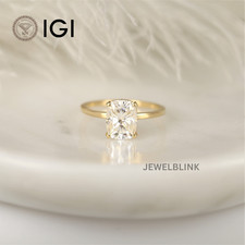 Anello di Fidanzamento Solitario Oro Giallo 14K Diamante Coltivato in Laboratorio 3 Carati Cuscino CVD