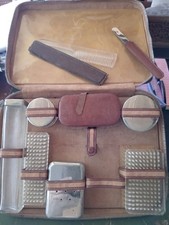 Beauty case antico set da viaggio valigetta vintage In cuoio 