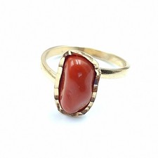 Anello stile ANTICO Vero Corallo di Sardegna Rosso Argento 925 Dorato Regolabile