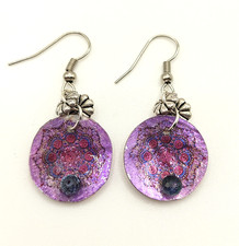 ORECCHINI MANDALA cerchi rossi dischetti madreperla VIOLA boho chic argento tibe