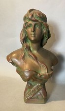 Antica statua in gesso stile vittoriano 17,5" scultura busto di fanciulla Atala