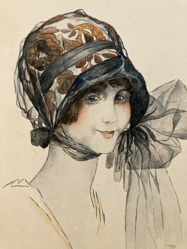 Pittura guazzo 1920 ritratto - pittura,