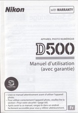NIKON MANUALE D'USO  NIKON D500, NUOVO, IN FRANCESE, 405 PAGINE 10X15CM