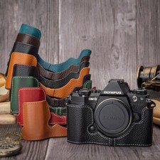 Handmade Real Leather Half Camera Case Bag Cover For Olympus OM-D EM5II E-M5II