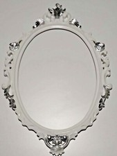 Cornice Ovale Barocca in Legno Classica Bianca con Bordi Argento Antica 50x70 cm