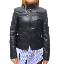 Giacca Donna Vera Pelle Blu Blazer Slim Giubbino Avvitato Moto VIETRI LEATHER