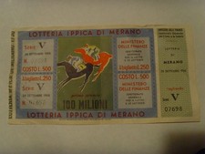 Biglietto Lotteria Ippica di Merano 28 settembre 1958