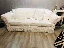 Divano Letto Bianco In Stoffa con Disegni Tono Su Tono 4 cuscini Grandi