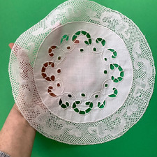 Centrino vintage lino intarsiato merletto fuselli belga 27 cm