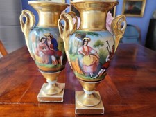 COPPIA DI VASI IMPERO FRANCESI SEVRES PORCELLANA DI PARIGI 800 ALTI 23cm