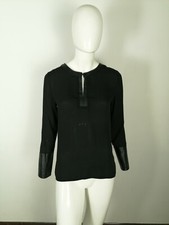 UNCINETTO MAGLIA MAGLIETTA BLUSA TAGLIA  S M COLORE NERO INSERTI ECOPELLE 