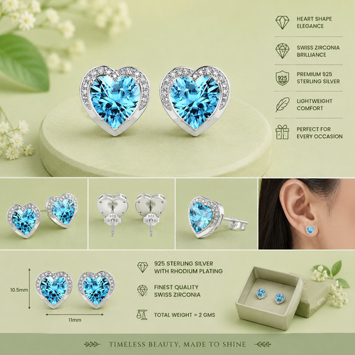 Orecchini perno cuore - cuore, blu