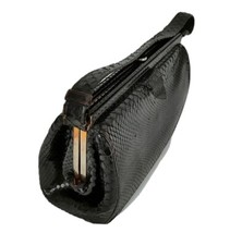 Borsa borsetta vintage in rettile nero a spalla chiusura stecche di metallo-48Q