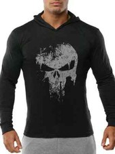 felpa maglia nero grigio teschio slim morbida cappuccio maniche lunghe S034