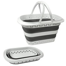 MAURY'S CESTO PORTA BIANCHERIA PIEGHEVOLE CON MANICI GRIGIO E BIANCO 40 LT