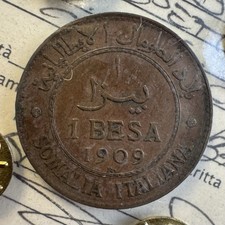 BESA 1909 SOMALIA BB/BB-SPL PERIZIA GRIMOLDI VITTORIO EMANUELE III ROMA GIG.28