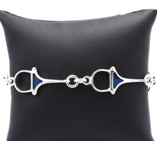 Bracciale in argento 925 con smalti blu vintage anni '70 Italia da donna