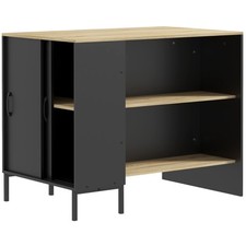 HOMCOM Isola Cucina con Mensole, Portacoltelli e Armadietto Anta Scorrevole Nero