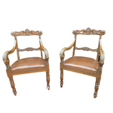 2 antiche poltrone Carlo X  in noce epoca  1820 circa sedute in cuoio