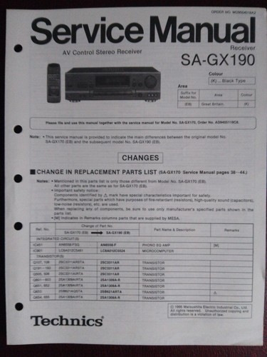 Technics gx190 control - sa-gx190, av