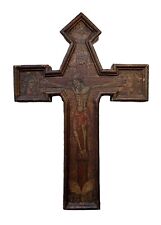 *HH* Antico Crocifisso Legno Dipinto crocefisso croce religioso devozionale