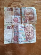 DUE BANCONOTE MILLE LIRE  1000 LIRE MONTESSORI ANTONIO FAZIO 3 OTTOBRE 1990