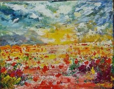 Quadri moderni dipinti a mano acrilico olio su tela 40x50 campo di papaveri