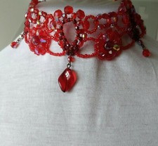 Collarino donna Stile Vittoriano perline cristalli e conteria colore rosso cd108