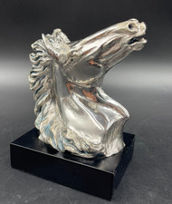 STATUA STATUETTA SOPRAMMOBILE TESTA CAVALLO RESINA ARGENTATA ETRURIA CASSINARI