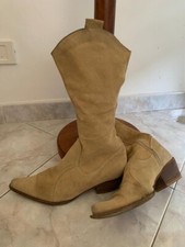 Stivale scamosciato a punta tacco 5 cm beige taglia 38