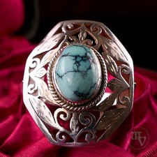Seghetto floreale / fatto a mano - grande anello in argento 925 turchese misura 58
