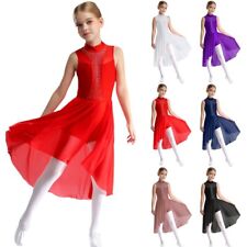 Kids Girls Dresses Sheer Mesh Dance Dress Ballroom Dancewear Asymmetrical Hem