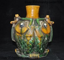 Statua carpa pesce porcellana cinese Tang Sancai 8,8'' Zun tazza bottiglia vaso vaso barattolo
