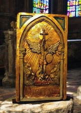 SAN MICHELE ARCANGELO TERRACOTTA FOGLIA ORO  32X19cm circa  APPENDERE MURARE