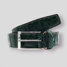 Cintura In Pelle Coccodrillo Patchwork Alta 3,5 cm Con Fibbia Argento