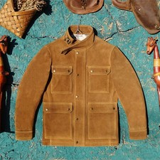 Cappotto da caccia uomo americano vera pelle scamosciata safari giacca trench soprabito zip