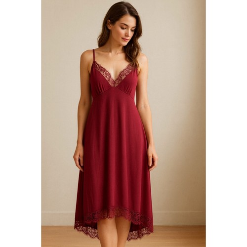 Abito slip orlo pizzo - , |