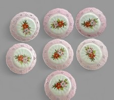 7 +3 piatti d’epoca traforati In Porcellana in rosa e azzurro