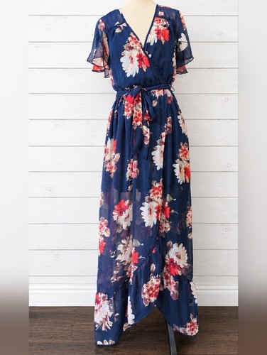 Maxi abito floreale blu navy