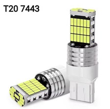 COPPIA LAMPADE T20 LED 7443 W21/5W DIURNE BIANCO ICE 45 SMD PARCHEGGIO CANBUS 