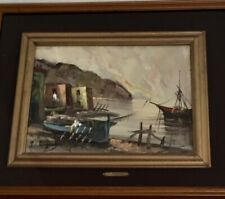 Quadro olio su tela Paesaggio di mare di S.Argento cornice legno cm 57x53