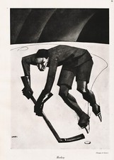 STAMPA 1924 MARIO SIRONI HOCKEY SPORT NVERNALI GHIACCIO LLUSTRAZIONE FUTURISTA