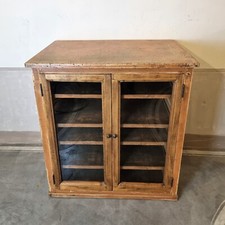 Mobile Cassettiera Tipografia Legno Ripiani Scorrevoli Restaurato Ante In Vetro