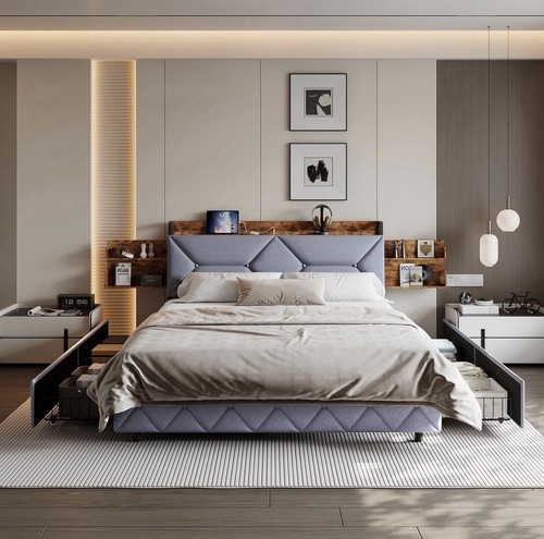 Letto 160x200 imbottito grigio
