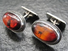 Gemelli argento 835 Georg Kramer n.39 design vintage con ambra 